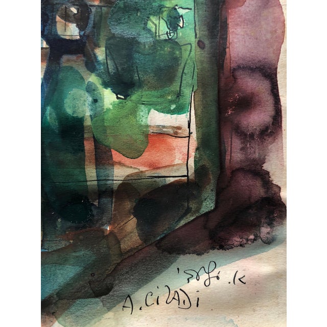 Signed in English and in Hebrew Abstract Expressionist bold, vibrant, colorful watercolor painting. Aharon Giladi, Israeli...