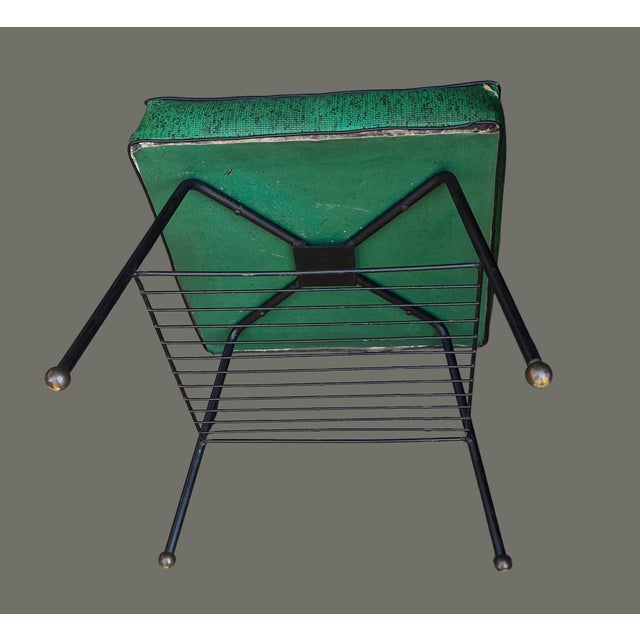 Retro 1950s Mid-Century Footstool W/Magazine Rack Green Vinyl Top Metal Base For Sale - Image 6 of 7