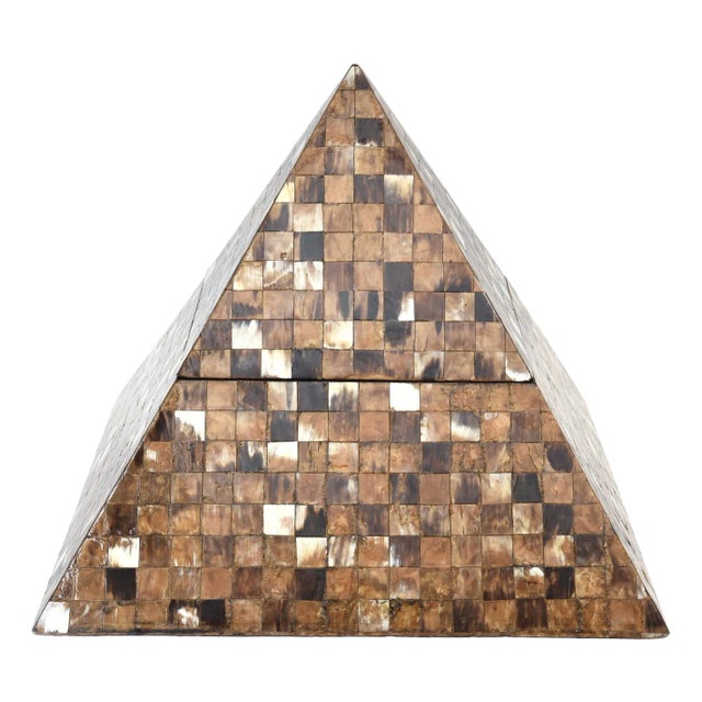 Vintage Monumental Horn and Wood Pyramid Two Part Box Style of Karl Springer For Sale