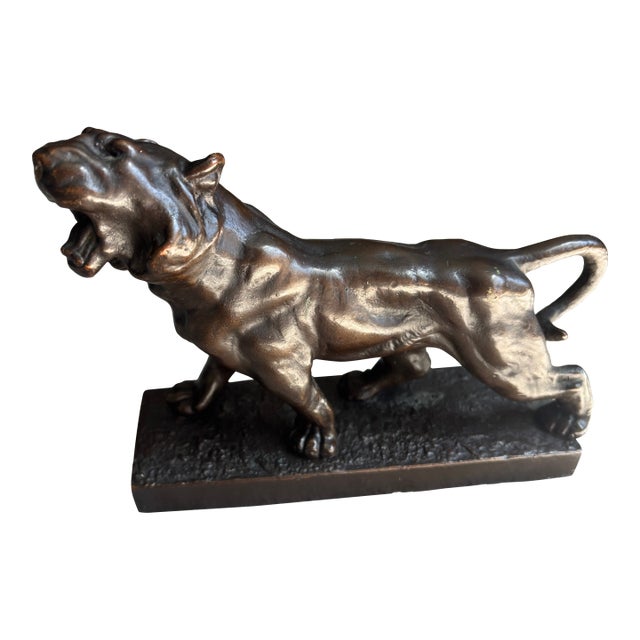 Bronze Roaring Tiger on a Plinth Base For Sale