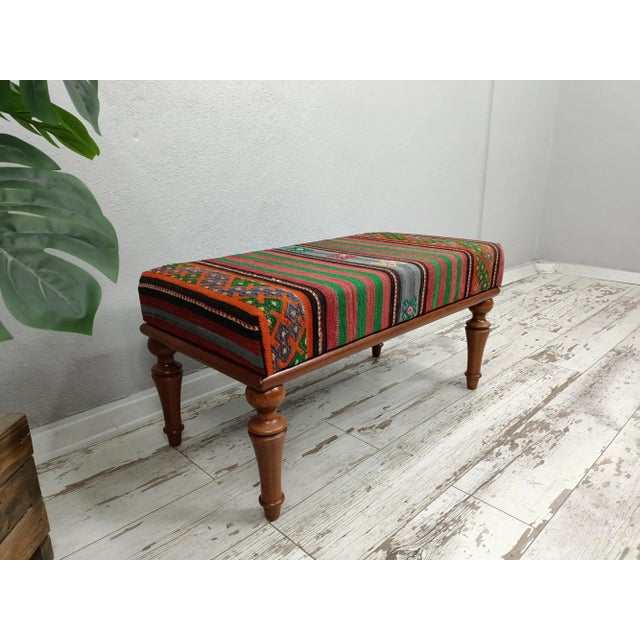 2020s Bohemian Kilim Upholstered Padded Piano Bench For Sale - Image 5 of 9