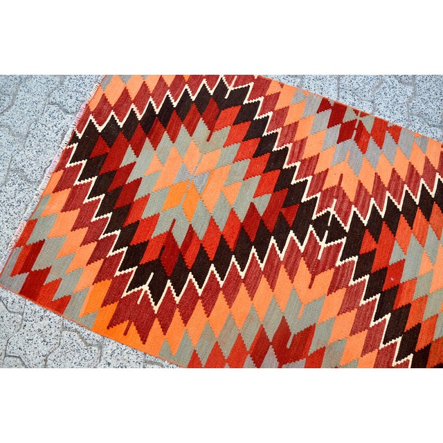 Tribal 1960s Geometric Handmade Multi Colour Kurdish Runner For Sale - Image 3 of 11