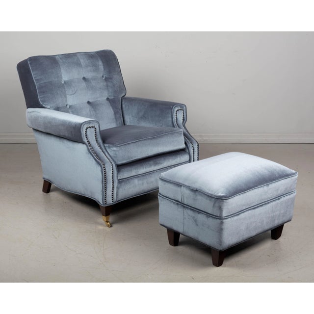 Mid Century Velvet Club Chair & Ottoman For Sale - Image 9 of 9