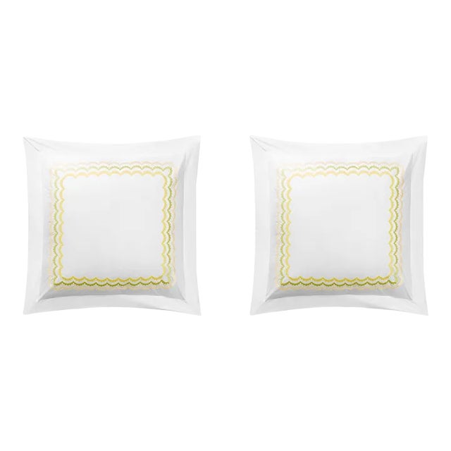 Celerie Kemble + Hamburg House Whimsical Lemon Scallop Euro Shams - Set of 2 For Sale