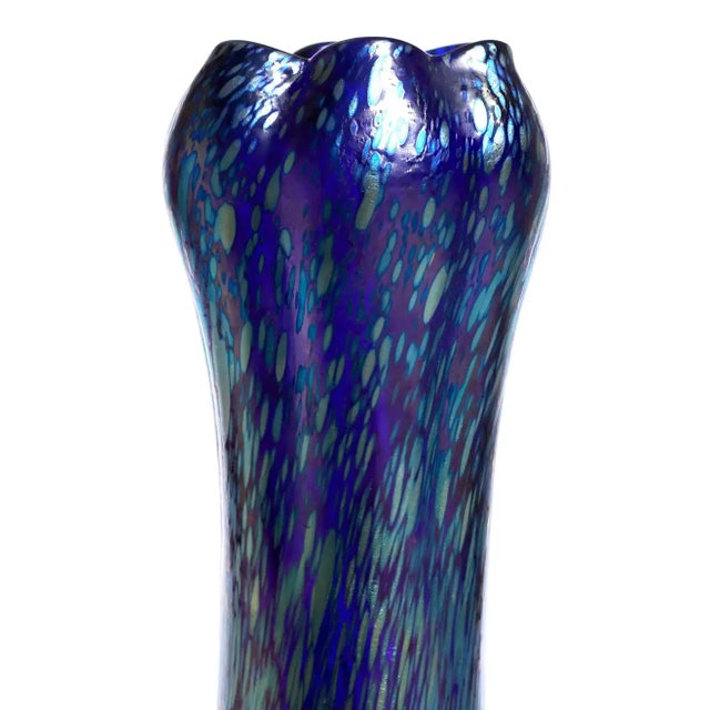 Metal Early 20th Century Loetz Cobalt Papillon Art Nouveau Vase For Sale - Image 7 of 11