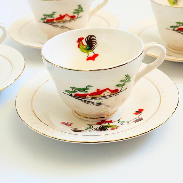 Mid-Century Modern Scandinavian Farmhouse Teacups and Saucers by Figgjo, Norway - Set of 4 For Sale - Image 3 of 12