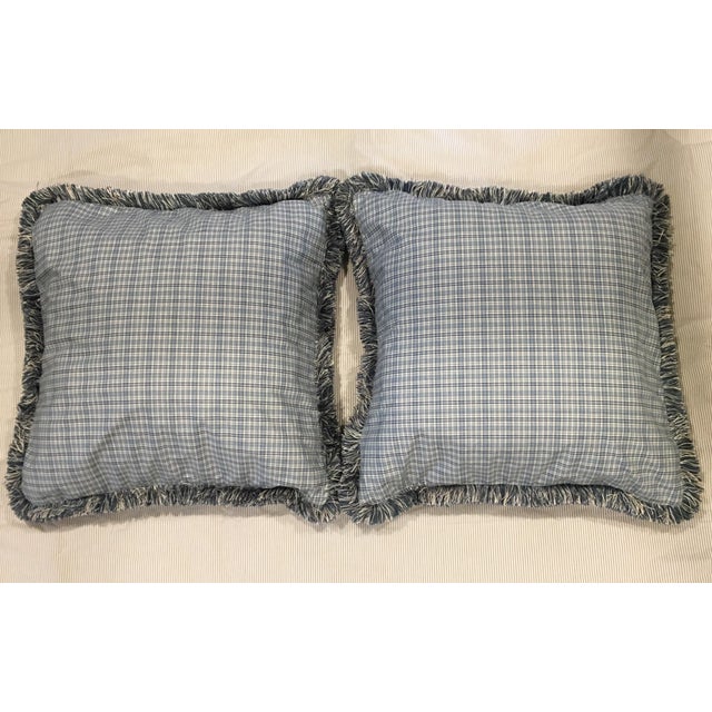 Vintage Gingham Plaid Decorative Pillow Covers With Fringe a Pair