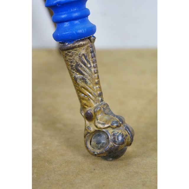 Late 19th Century Antique Victorian H Holtzman & Sons Blue Piano Stool Glass Ball & Claw 19" For Sale - Image 5 of 18