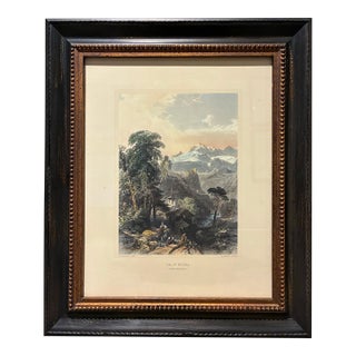 Vintage “Val St. Nicola” Switzerland Alpine Landscape Print in Ornate Black & Gold Frame For Sale