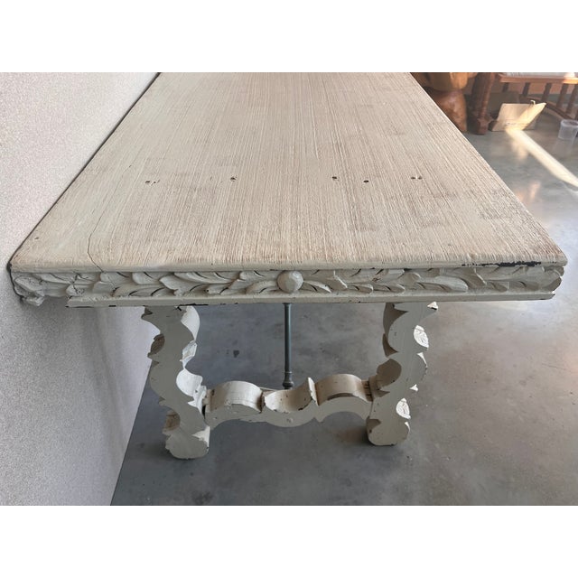 19th White Painted White Country Lyre Legs Large Console or Center Table For Sale - Image 6 of 13