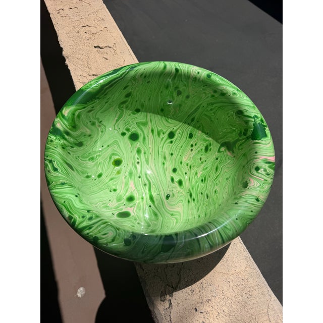 Contemporary Made Goods Darva Bowl Green Swirl Lacquered Resin Decorative Centerpiece For Sale - Image 3 of 6