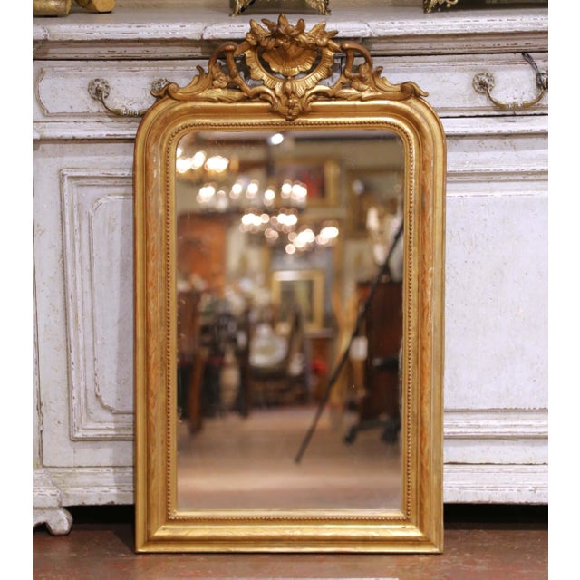 Late 19th Century 19th Century French Louis Philippe Giltwood Mirror With Cartouche Crest For Sale - Image 5 of 7