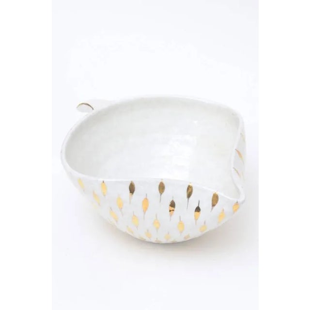 Vintage Italian Aldo Londi for Bitossi Ceramic Bowl With Gold Feather Plume Design, 60's For Sale - Image 9 of 11