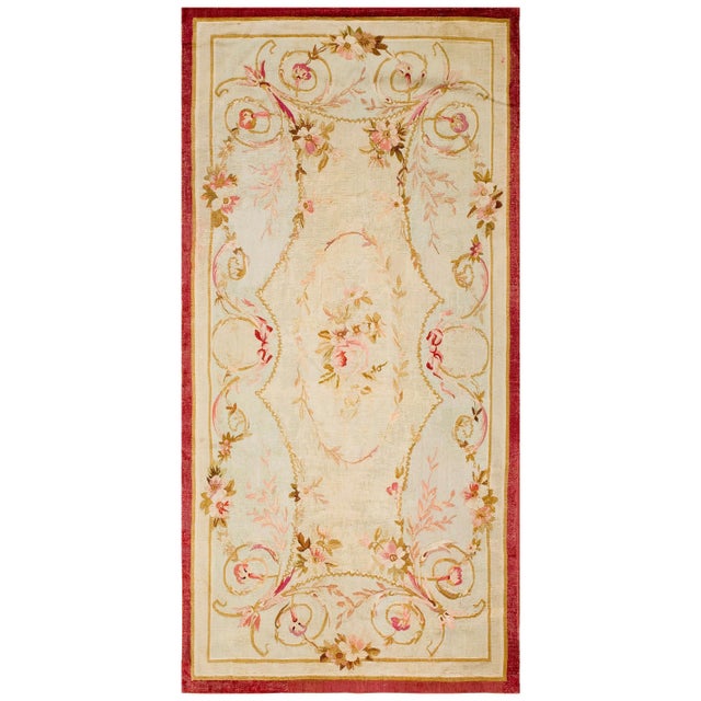 1880s Ivory Floral Medallion Antique French Aubusson Rug 3' X 6'6" Flatweave Wool Carpet For Sale - Image 13 of 15