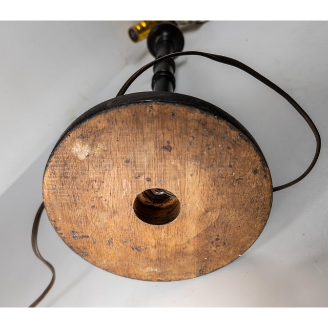 19th Century Rustic Decorative Turned Walnut Black Painted Table Lamp For Sale - Image 11 of 11