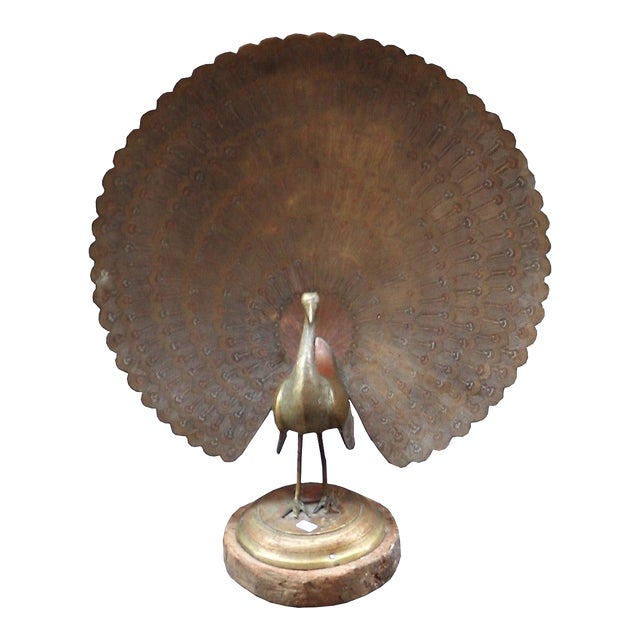 Vintage Handmade Brass Peacock Statue From India For Sale