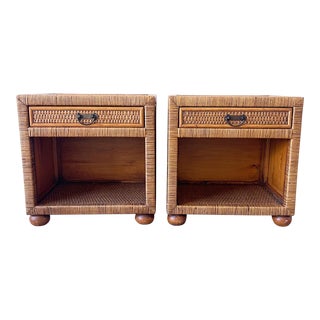1990s Vintage Bohemian Rattan and Wicker Nighstands - a Pair For Sale