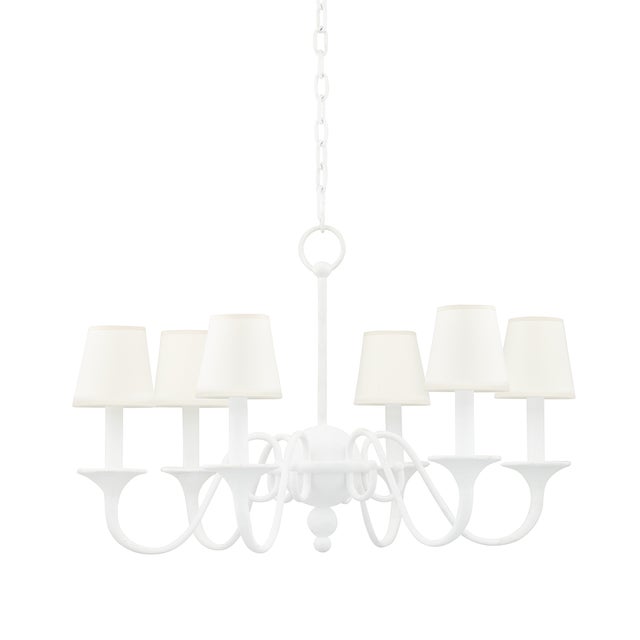 Transitional Mark D. Sikes 6 Light Windsor Chandelier, White Plaster For Sale - Image 3 of 3