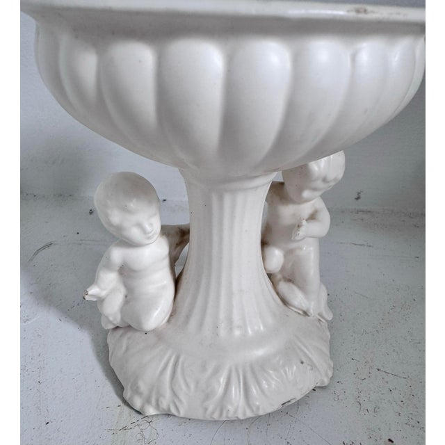 1960s Vintage White Dual Cherub Pedestal Bowl For Sale - Image 5 of 12