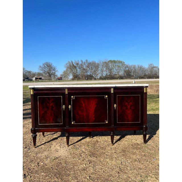 French French Louis XVI Flam Mahogany Sideboard Carrera Marble Top 1900s For Sale - Image 3 of 18