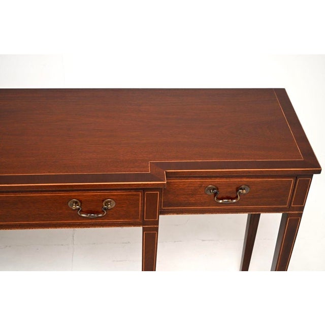 Wood Large Vintage Inlaid Sheraton Style Console Table, 1950 For Sale - Image 7 of 13