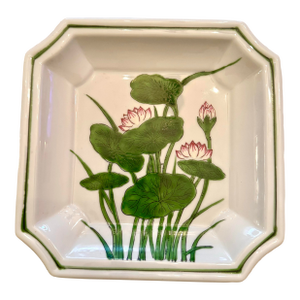 Vintage Porcelain Water Lily & Lotus Plate Japandi Chinoiserie