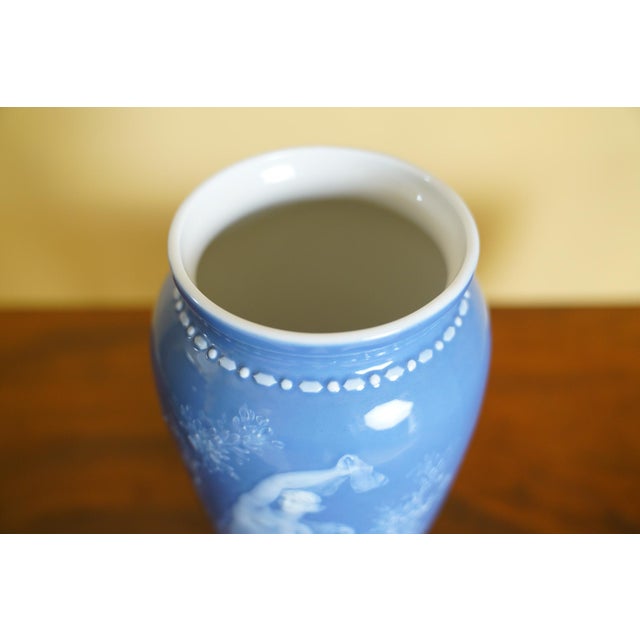Pair of Antique Limoges Pâte-Sur-Pâte Blue Porcelain Vases For Sale - Image 12 of 15