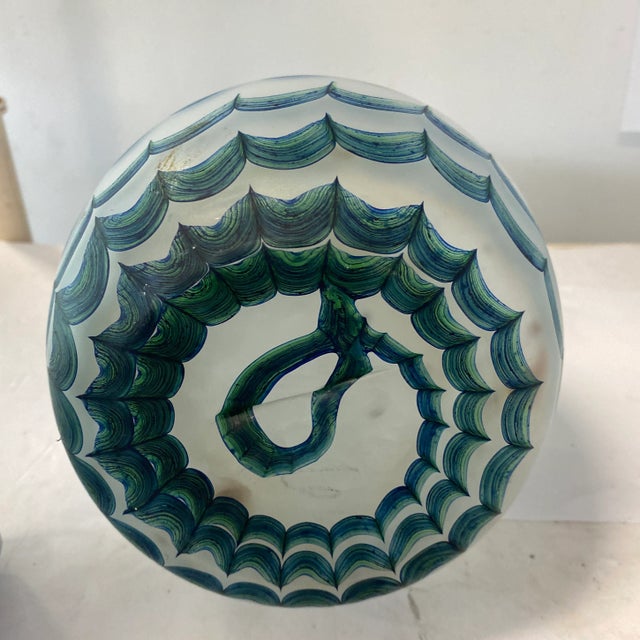 Blue 1970s Frosted Vase With Blue Green Swirls For Sale - Image 8 of 8