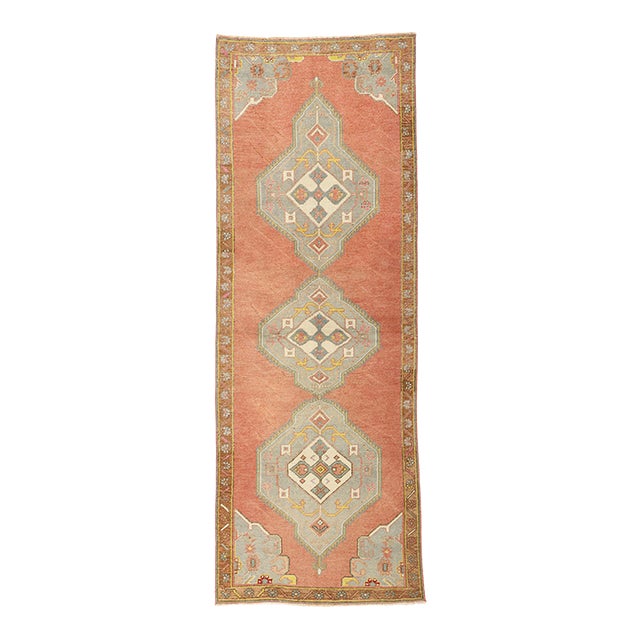 Vintage Red Turkish Oushak Rug Runner - 03'05 X 09'06 For Sale