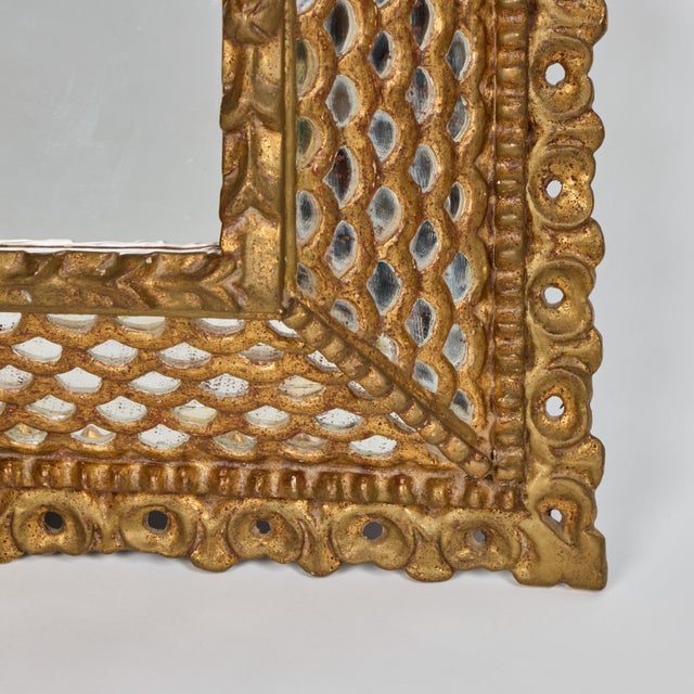 1920s Vintage Spanish Colonial Giltwood Square Mirror W/Fish Scale Mirror Insets For Sale - Image 5 of 8