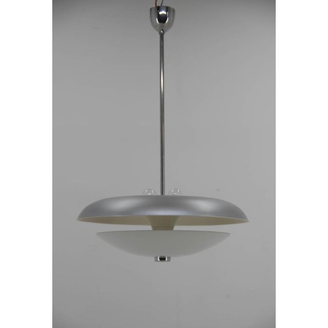 Bauhaus UFO Chandelier in Chrome & Glass, Czech Republic, 1930s For Sale - Image 11 of 15