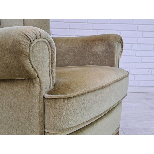 Wood Danish Beech Wood Velour Chair, 1970s For Sale - Image 7 of 16