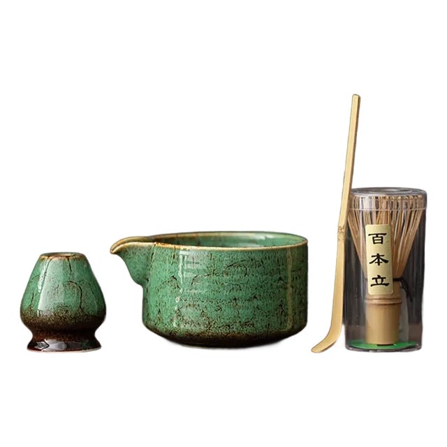 Contemporary Colorful Ceramic Matcha Set - Green For Sale