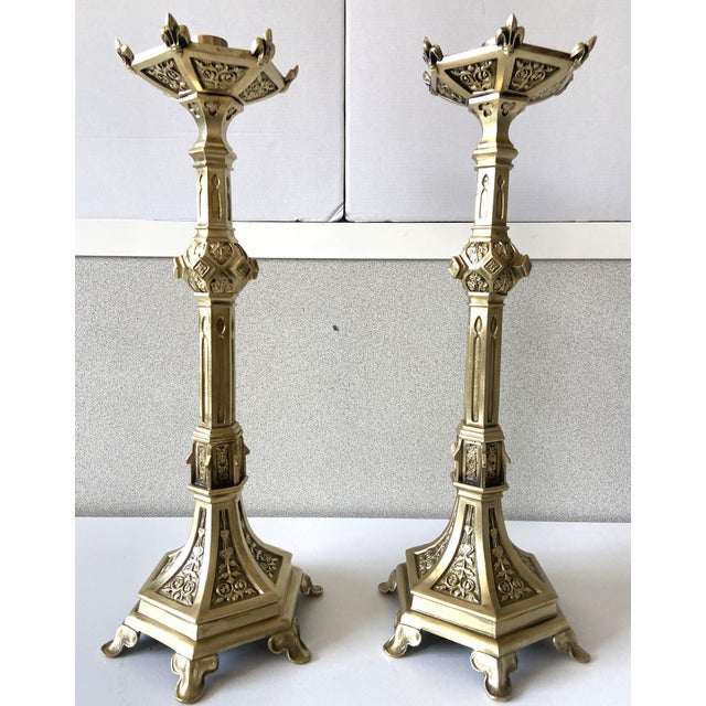 Antique Neo-Gothic Gilt Bronze Candlesticks, Set of 2 For Sale - Image 14 of 14