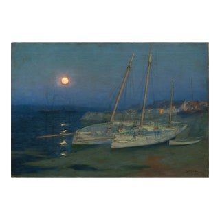 'Etaples' by Charles John Dickman, Nocturne With Boats, Académie Julian, Paris Salon, San Francisco For Sale