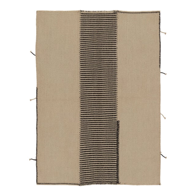 Rug & Kilim's Contemporary Rez Kilim Flatweave With Linear Black Design For Sale