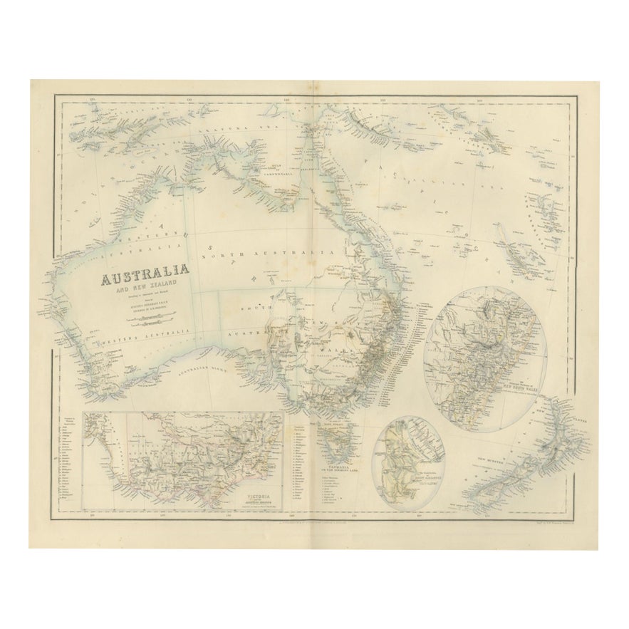 Antique Map of Australia and New Zealand with Mount Alexander Inset ...