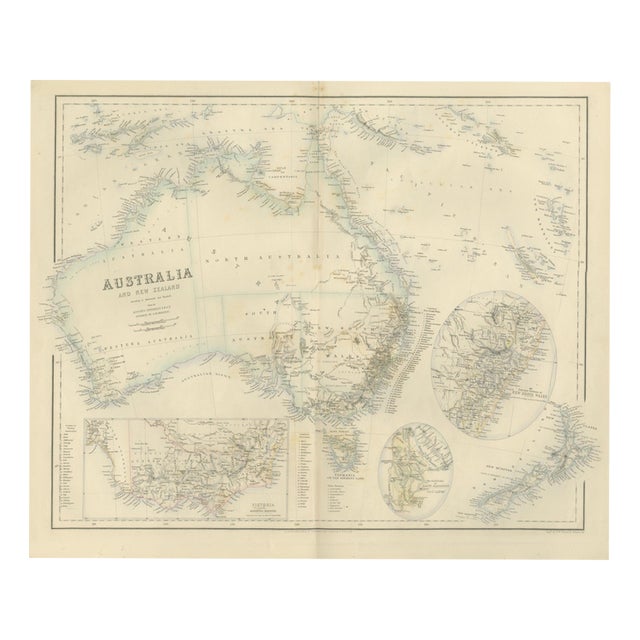 Antique Map of Australia and New Zealand with Mount Alexander Inset, 1860 For Sale
