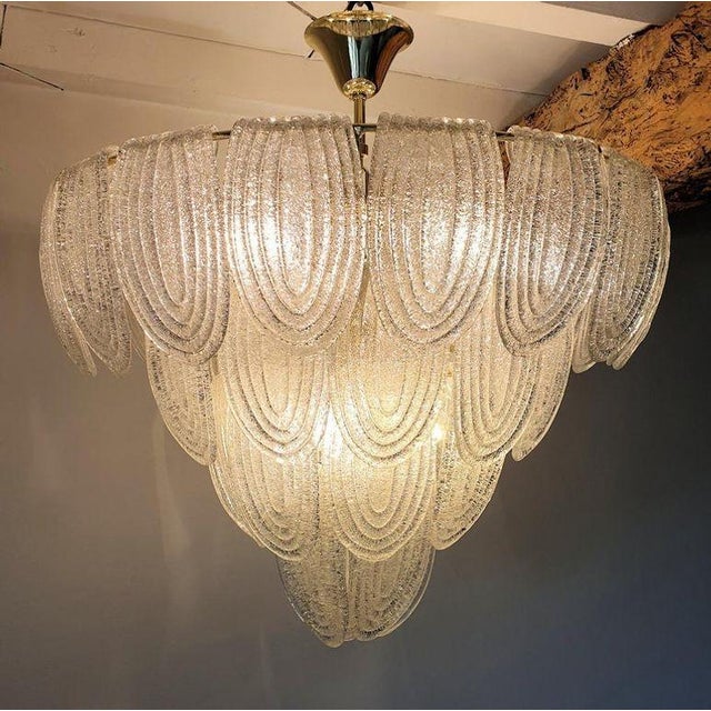 Metal Large Mid Century Modern Murano Glass Chandelier Italy For Sale - Image 7 of 13
