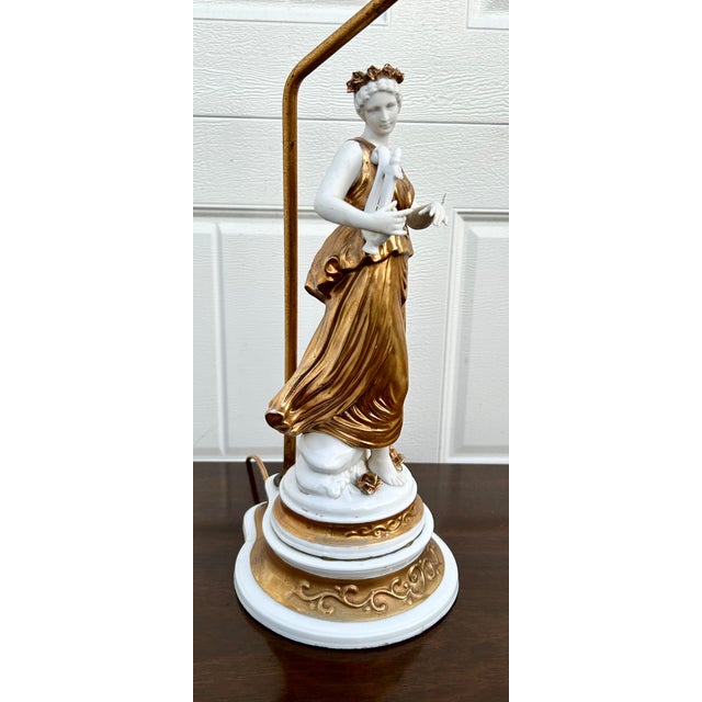 Vtg. White & Gold Neo-Classic Style Table Lamp For Sale - Image 9 of 13