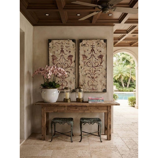 Pair of Vintage Distressed Botanical Wooden Wall Panel For Sale - Image 9 of 12
