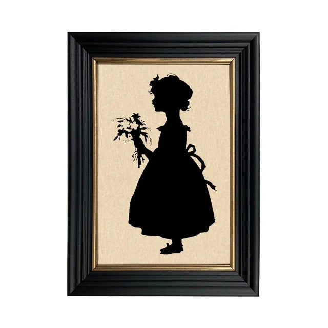American "Girl With Flowers" Contemporary Paper Cut Silhouette, Framed For Sale - Image 3 of 3