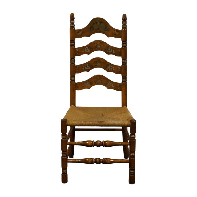 American Ethan Allen Hand Decorated Collection Solid Hard Rock Maple Hitchcock Style Ladderback Accent Side Chair W. Rush Seat 14-6041 For Sale - Image 3 of 8
