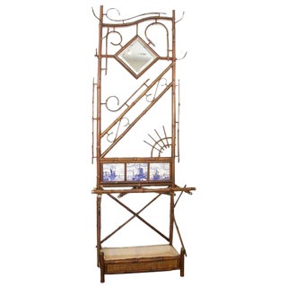 Victorian Bamboo Hall Stand with Delft Tiles Inset For Sale