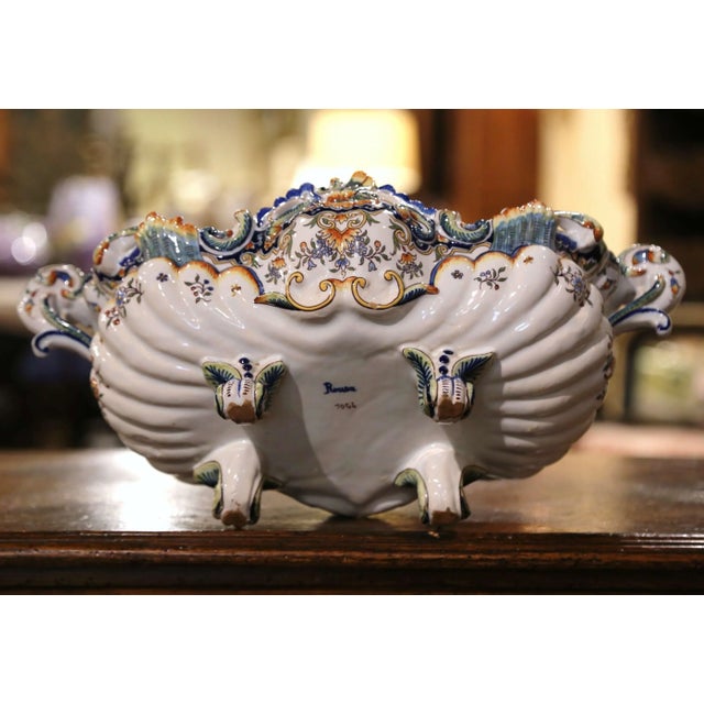 White Mid-Century French Louis XV Hand Painted Faience Oval Jardinière From Rouen For Sale - Image 8 of 10