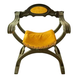 Vintage Savonarola Chair in Dark Wood with Mustard Velvet Upholstered Seat and Backrest For Sale