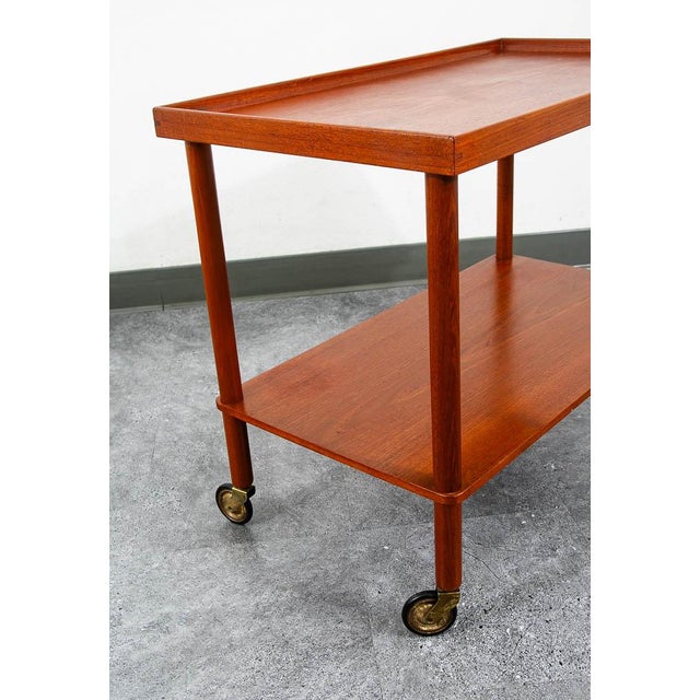 1960s Mid Century Danish Modern Serving Cart Trolley Teak Rolling Bar Glass Serving Vg For Sale - Image 9 of 12