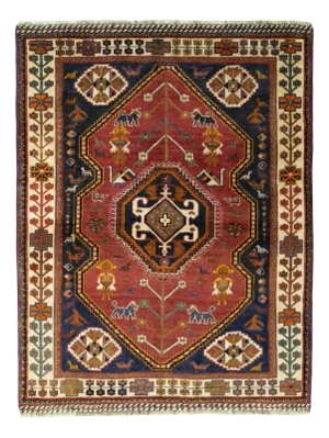 Hand-Knotted Shiraz Ghashghai Rug with Nomadic Art with Symbolic Power