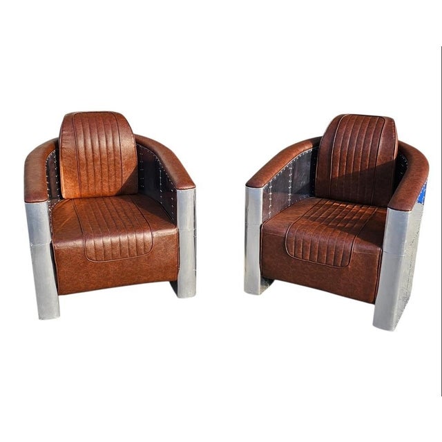 Aviator Leather Lounge Chairs-a Pair For Sale - Image 18 of 18