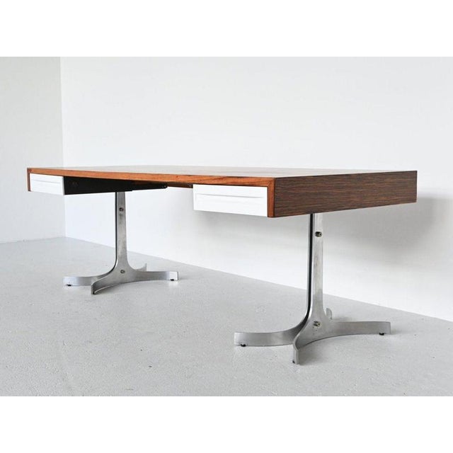 Italian Wood and Metal Writing Desk by Trau Arredamenti for Metallici Spa, 1960s For Sale - Image 3 of 5
